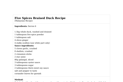 Five Spices Braised Duck Recipe