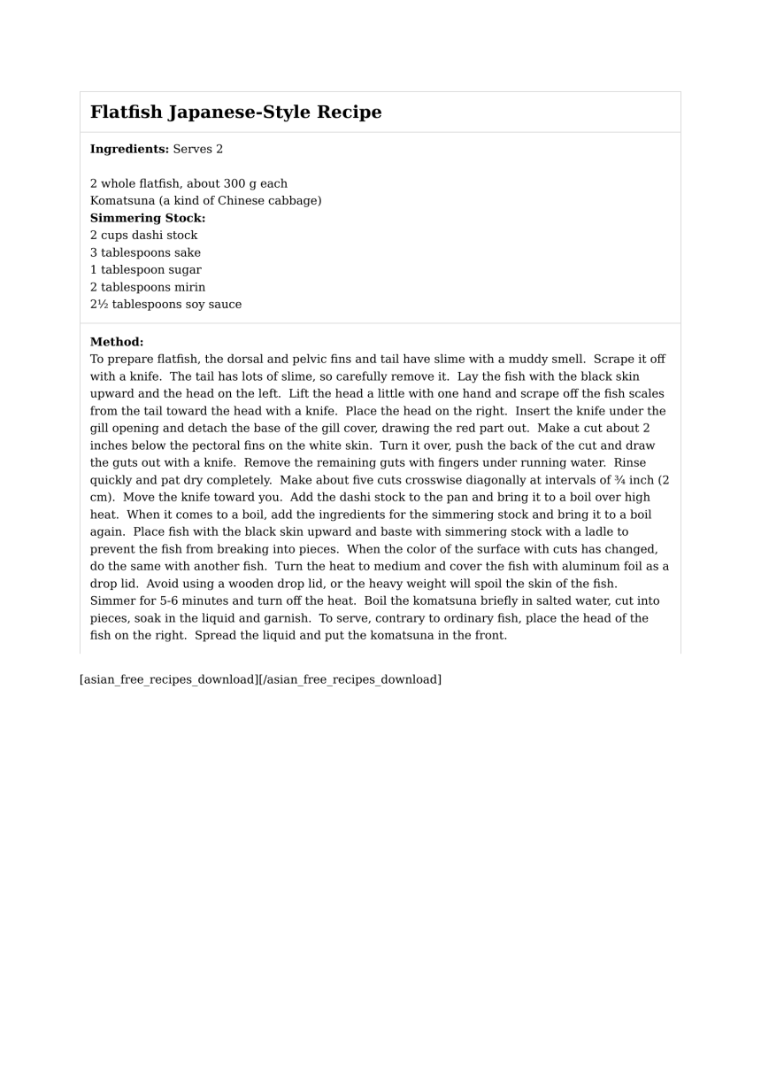 Flatfish Japanese-Style Recipe