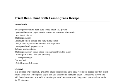 Fried Bean Curd with Lemongrass Recipe