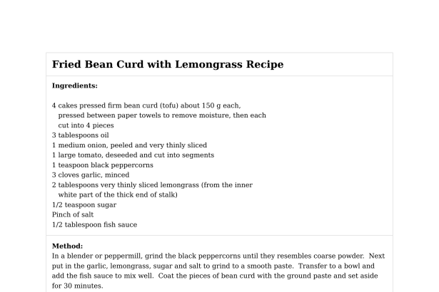 Fried Bean Curd with Lemongrass Recipe
