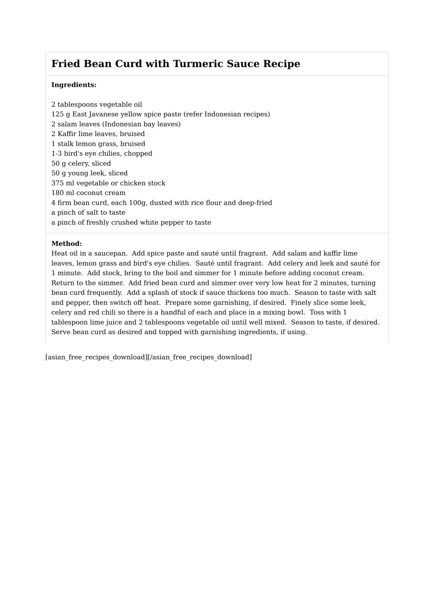 Fried Bean Curd with Turmeric Sauce Recipe