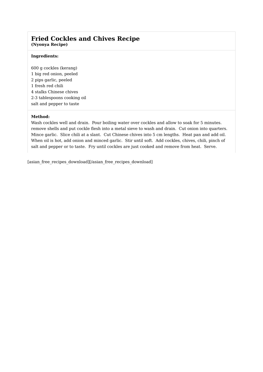 Fried Cockles and Chives Recipe