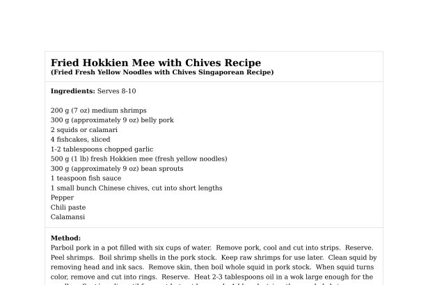 Fried Hokkien Mee with Chives Recipe