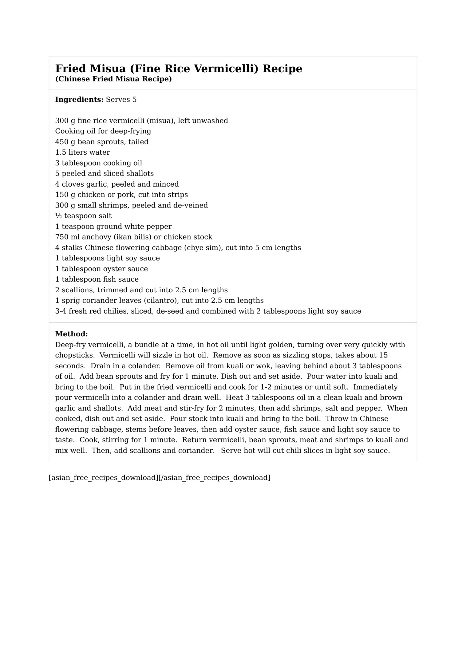 Fried Misua (Fine Rice Vermicelli) Recipe