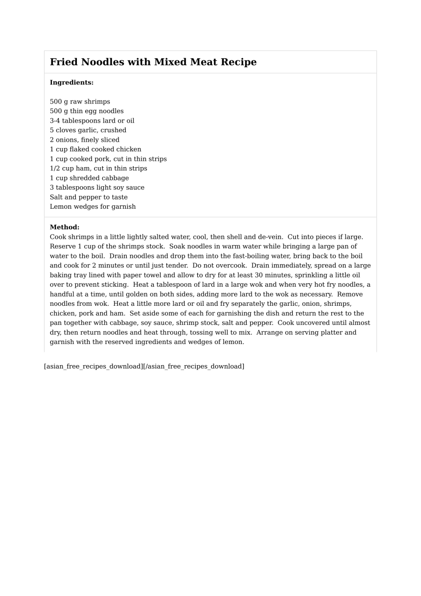 Fried Noodles with Mixed Meat Recipe