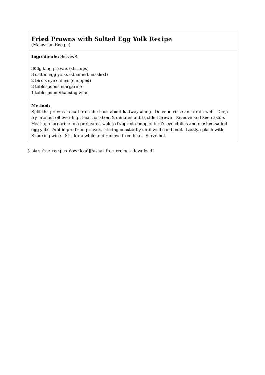 Fried Prawns with Salted Egg Yolk Recipe