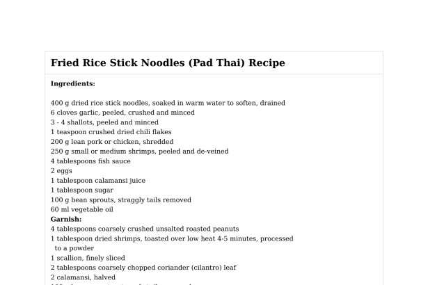 Fried Rice Stick Noodles (Pad Thai) Recipe
