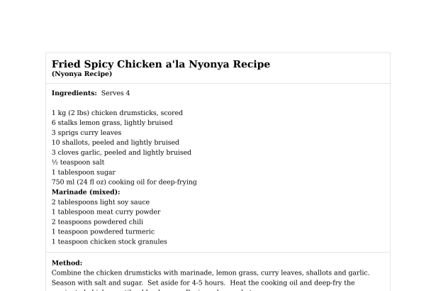 Fried Spicy Chicken a'la Nyonya Recipe