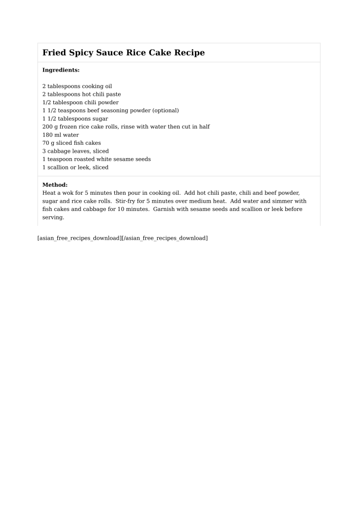 Fried Spicy Sauce Rice Cake Recipe