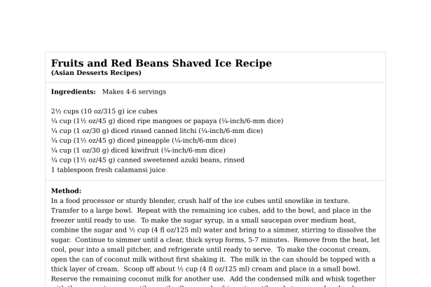 Fruits and Red Beans Shaved Ice Recipe
