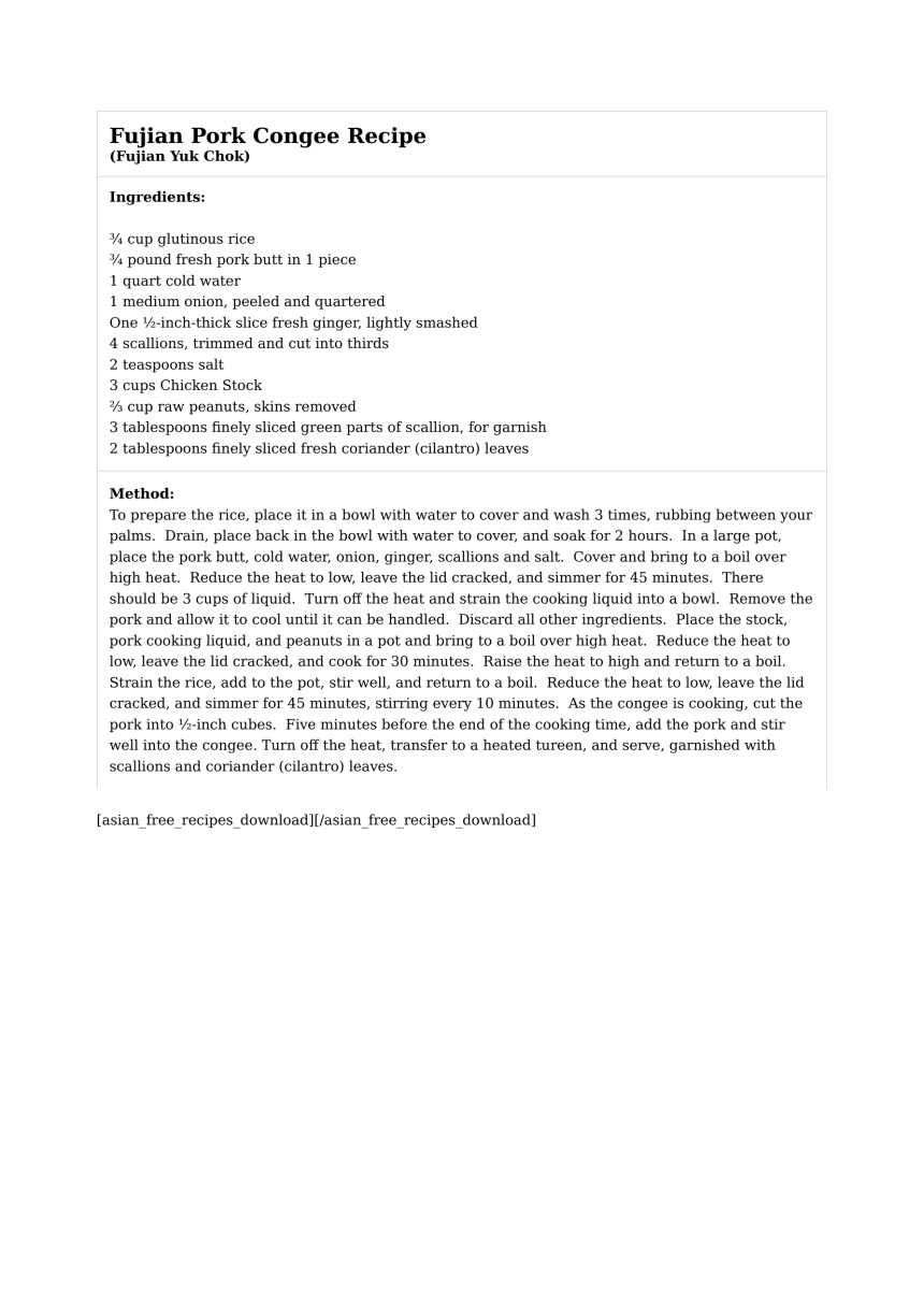 Fujian Pork Congee Recipe