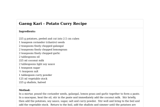Gaeng Kari - Potato Curry Recipe