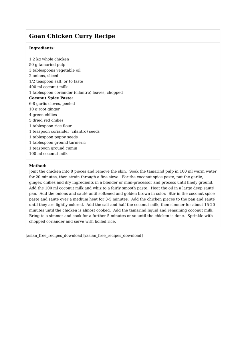 Goan Chicken Curry Recipe