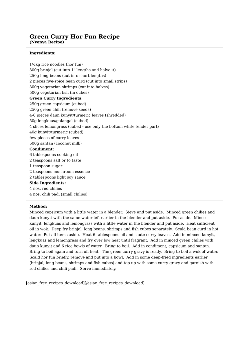 Green Curry Hor Fun Recipe