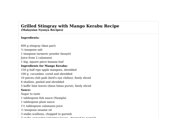 Grilled Stingray with Mango Kerabu Recipe