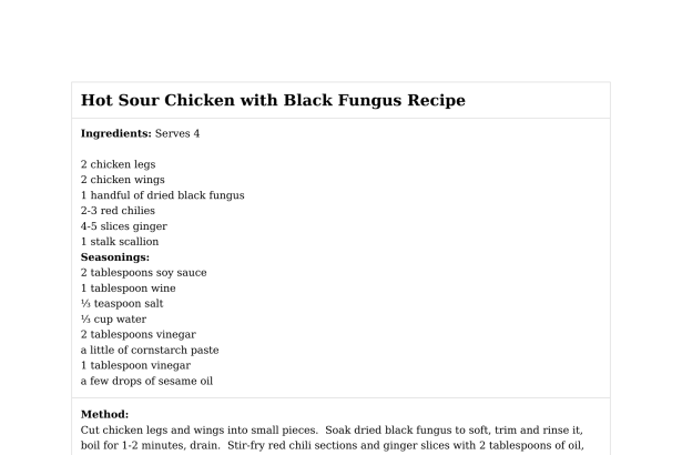 Hot Sour Chicken with Black Fungus Recipe
