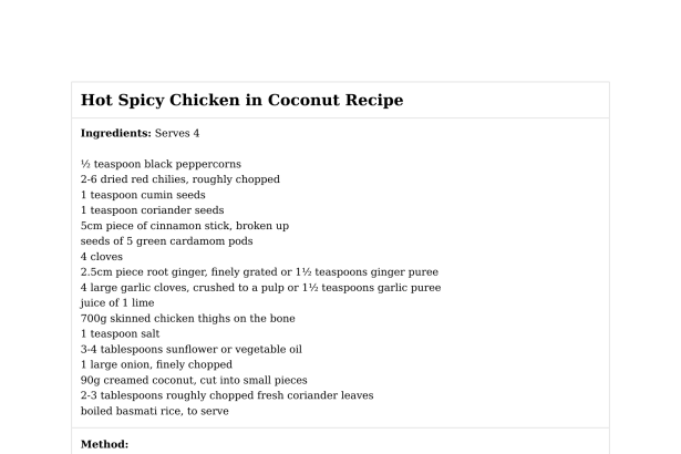 Hot Spicy Chicken in Coconut Recipe