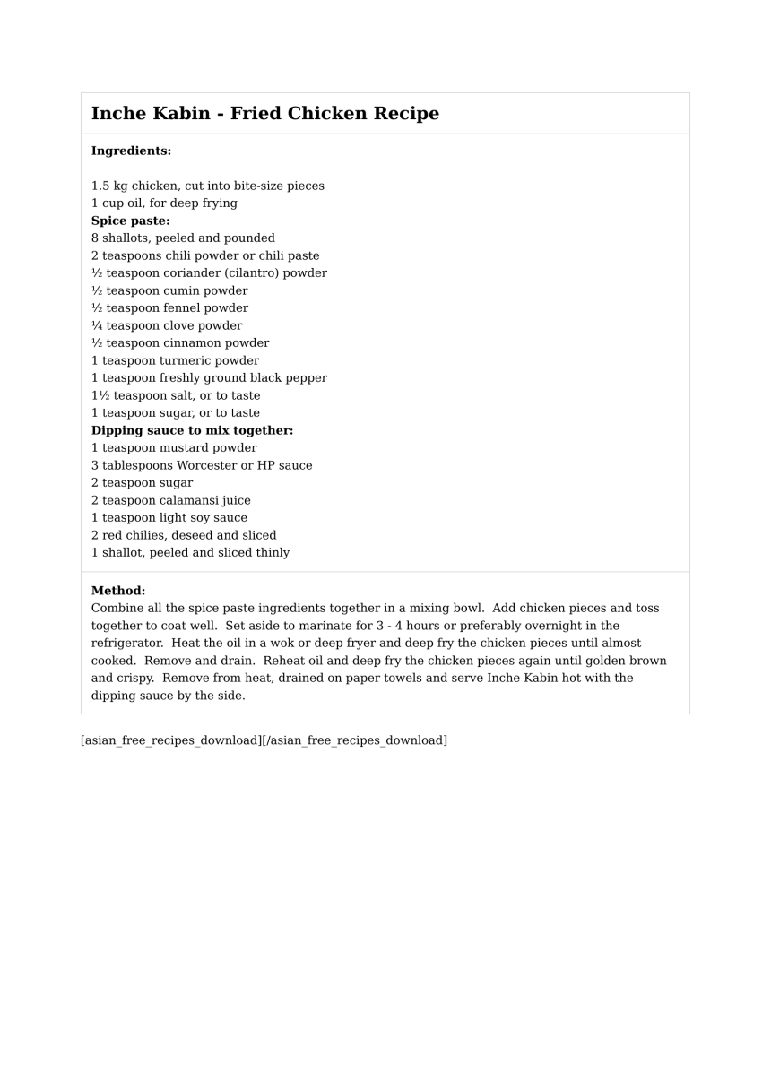 Inche Kabin - Fried Chicken Recipe