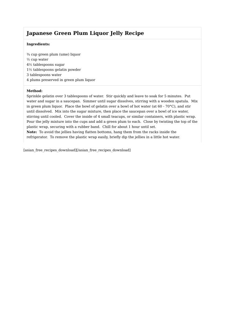 Japanese Green Plum Liquor Jelly Recipe