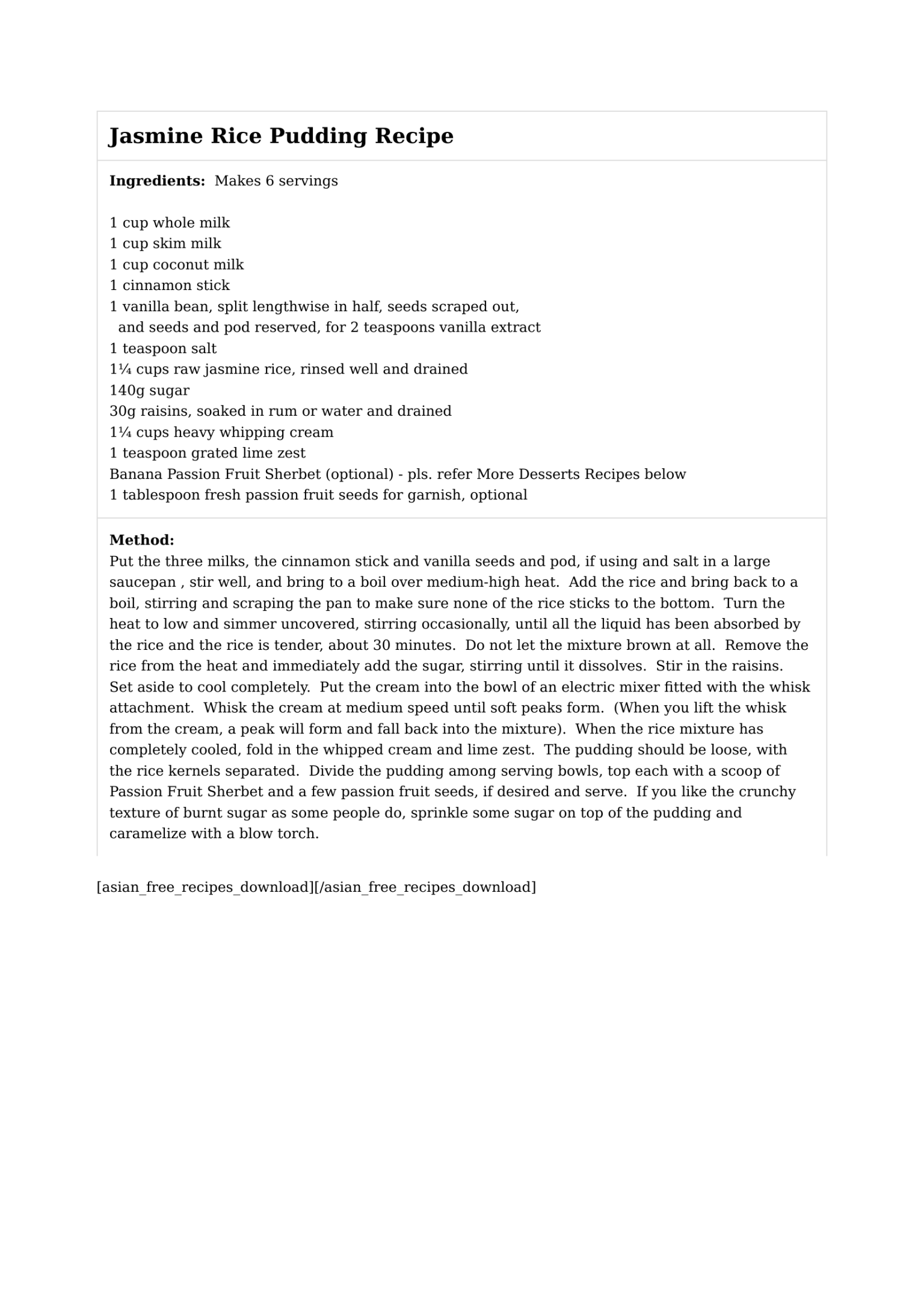 Jasmine Rice Pudding Recipe
