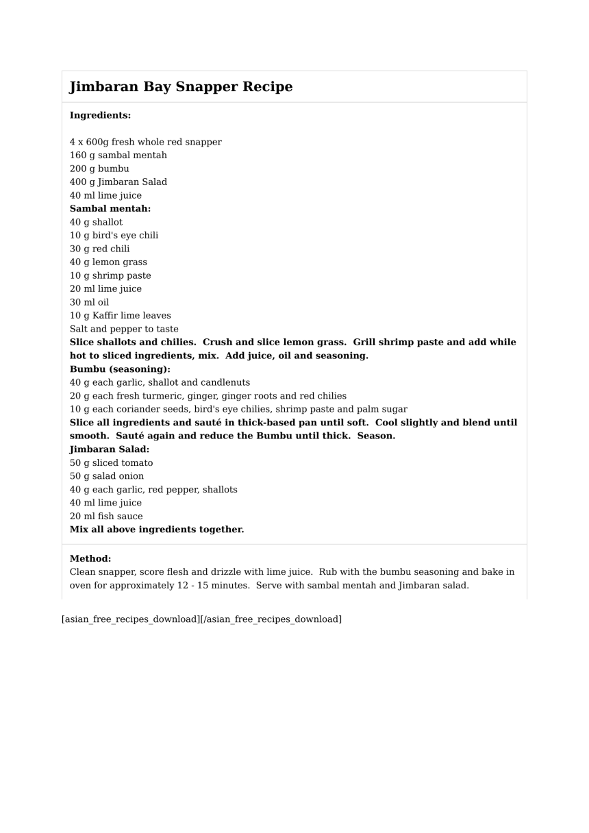 Jimbaran Bay Snapper Recipe