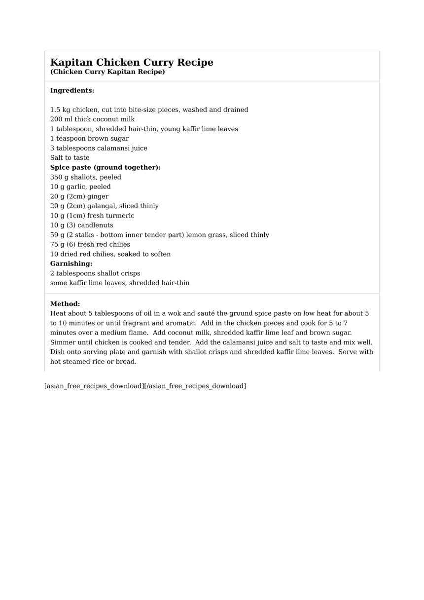 Kapitan Chicken Curry Recipe