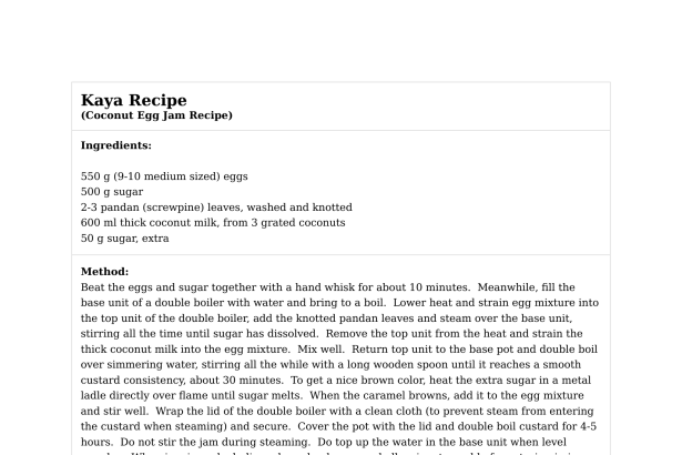 Kaya Recipe