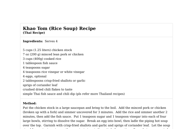 Khao Tom (Rice Soup) Recipe