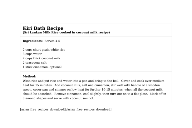 Kiri Bath Recipe