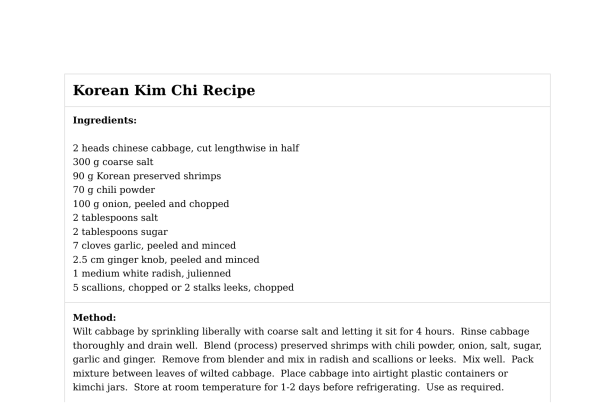 Korean Kim Chi Recipe