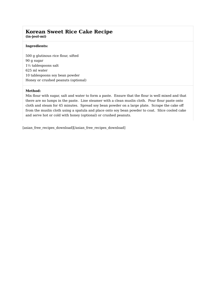 Korean Sweet Rice Cake Recipe