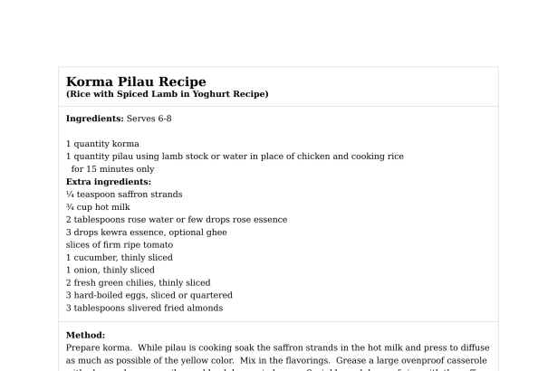 Korma Pilau Recipe