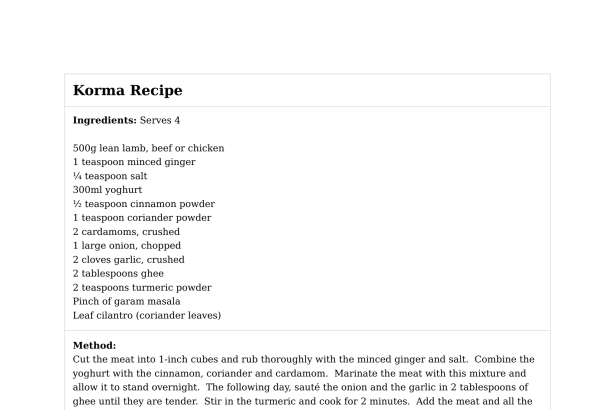 Korma Recipe