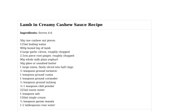Lamb in Creamy Cashew Sauce Recipe