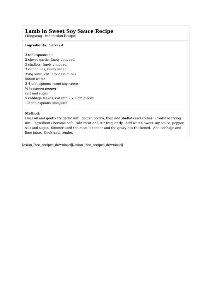 Lamb in Sweet Soy Sauce Recipe