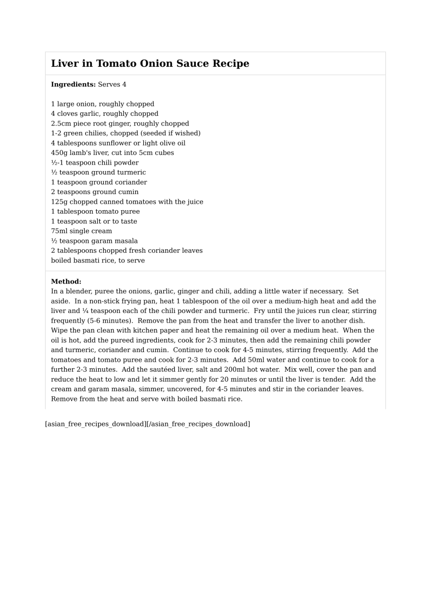 Liver in Tomato Onion Sauce Recipe