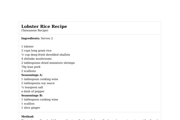 Lobster Rice Recipe