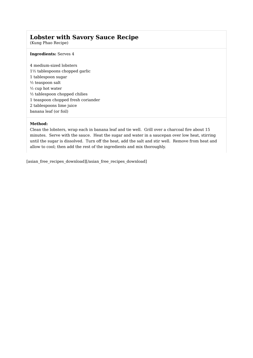 Lobster with Savory Sauce Recipe