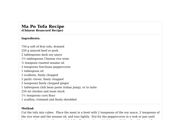 Ma Po Tofu Recipe