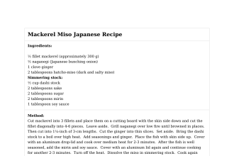 Mackerel Miso Japanese Recipe