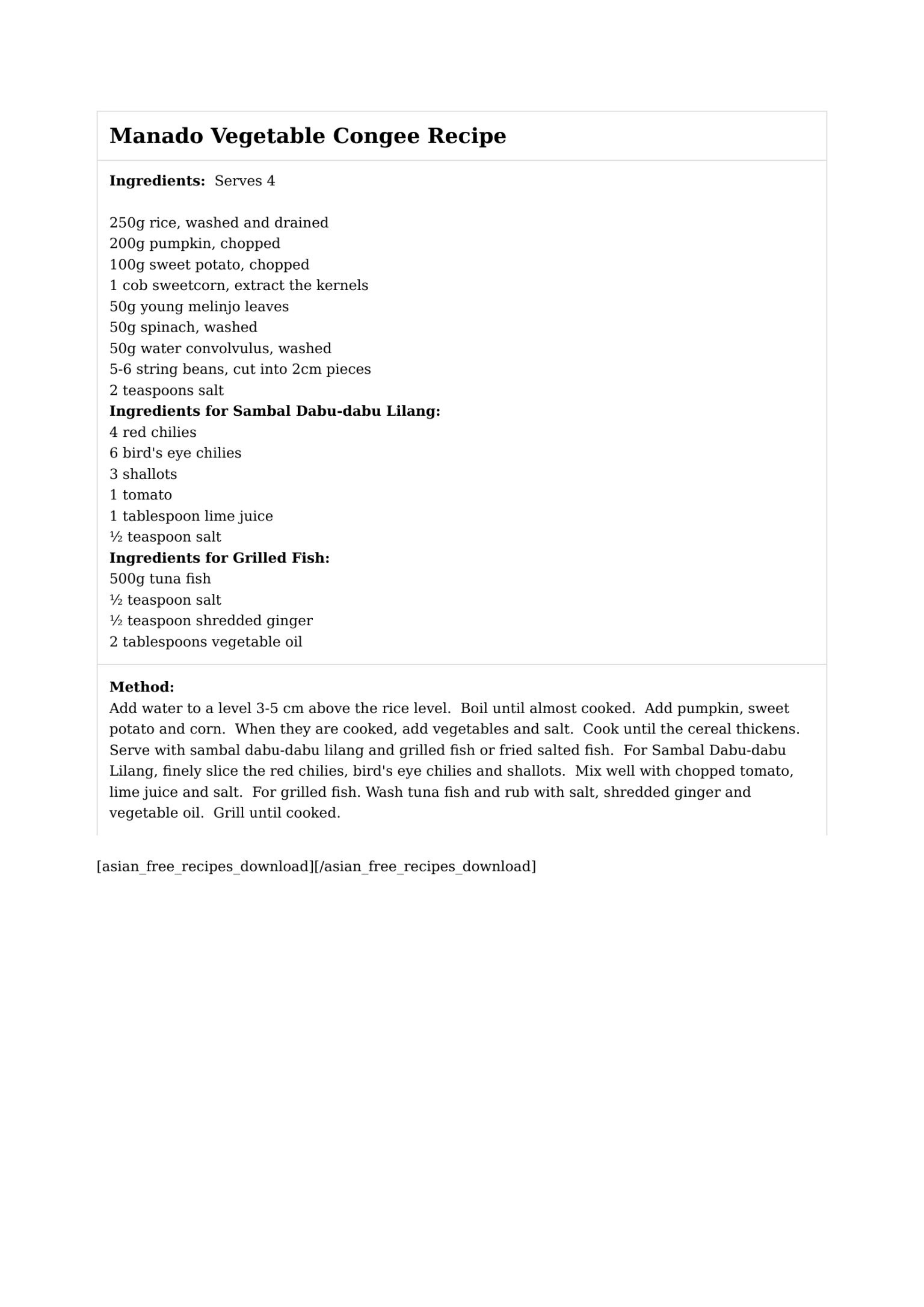 Manado Vegetable Congee Recipe