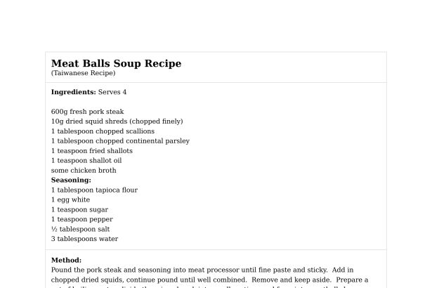 Meat Balls Soup Recipe