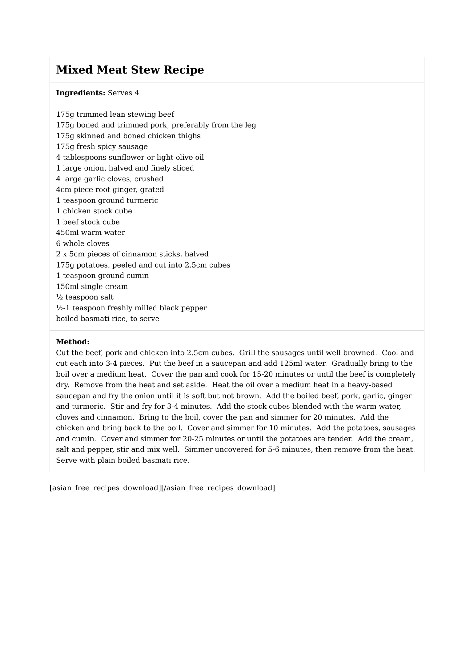 Mixed Meat Stew Recipe