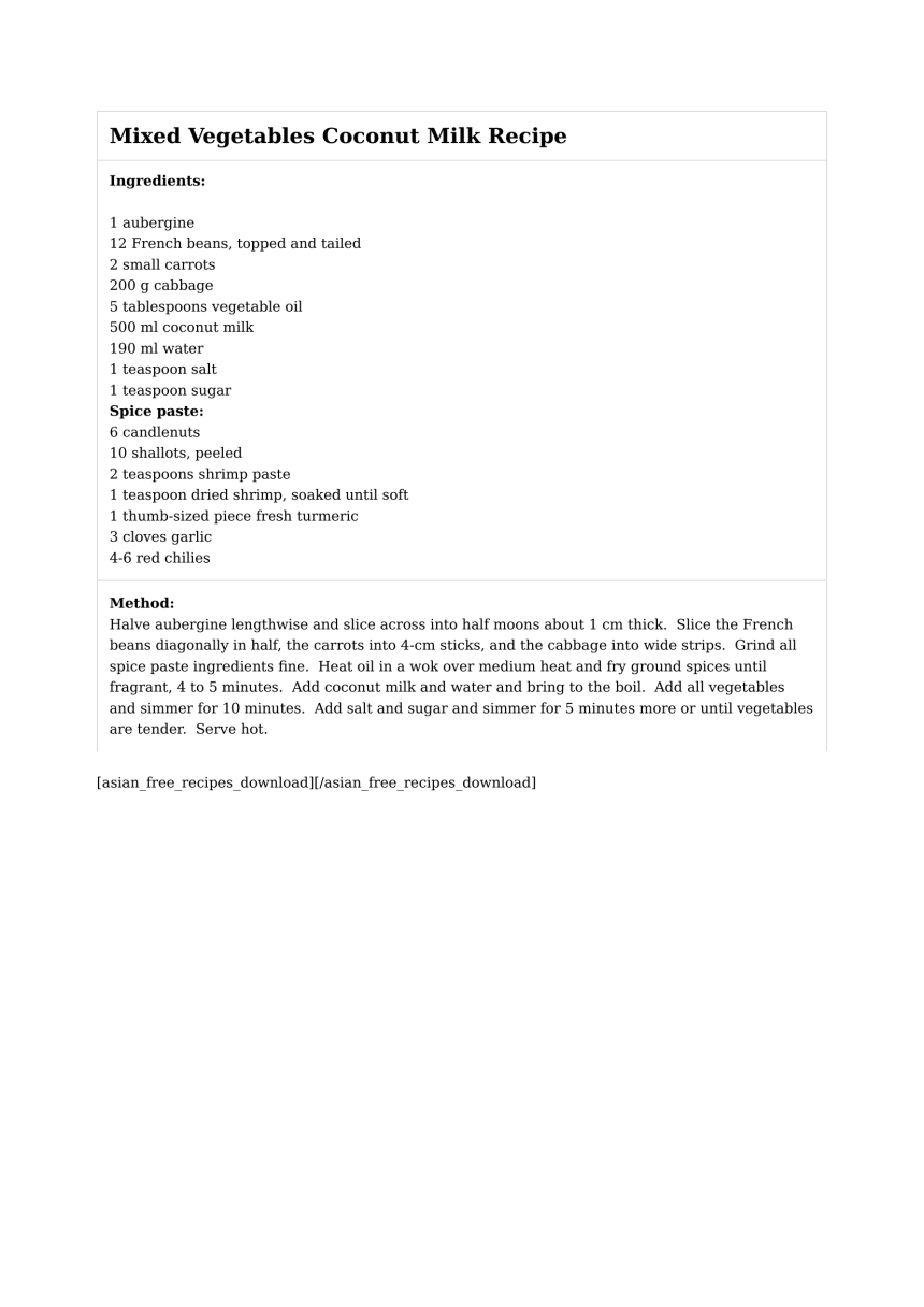 Mixed Vegetables Coconut Milk Recipe
