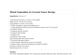 Mixed Vegetables in Coconut Sauce Recipe