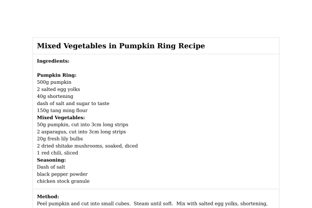 Mixed Vegetables in Pumpkin Ring Recipe