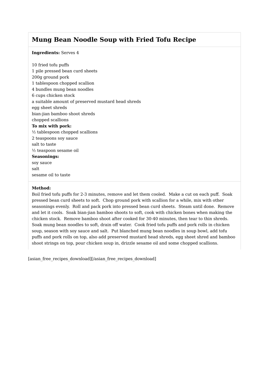 Mung Bean Noodle Soup with Fried Tofu Recipe