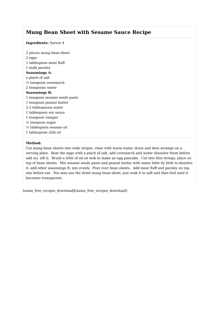 Mung Bean Sheet with Sesame Sauce Recipe