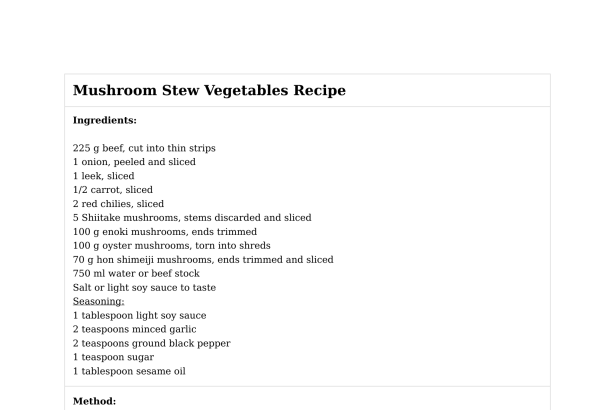 Mushroom Stew Vegetables Recipe