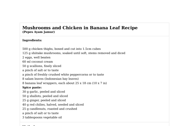 Mushrooms and Chicken in Banana Leaf Recipe